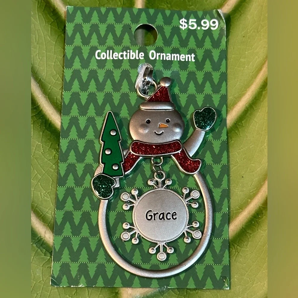 🌸 $3 if bundled GRACE Engraved Collectible Snowman Christmas Ornament by GANZ